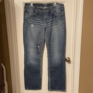 Silver Jeans "Lola 17" Straight" Distressed Jeans